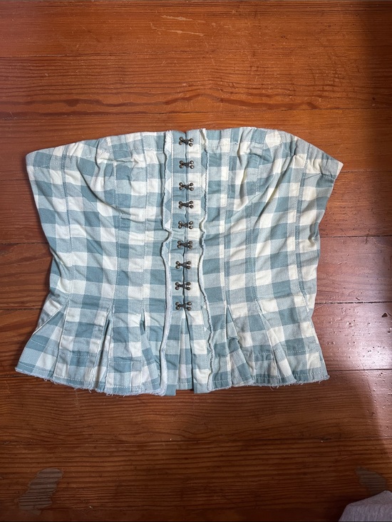 Free People Tops - Free People Blue and White Gingham Strapless Corset Top
